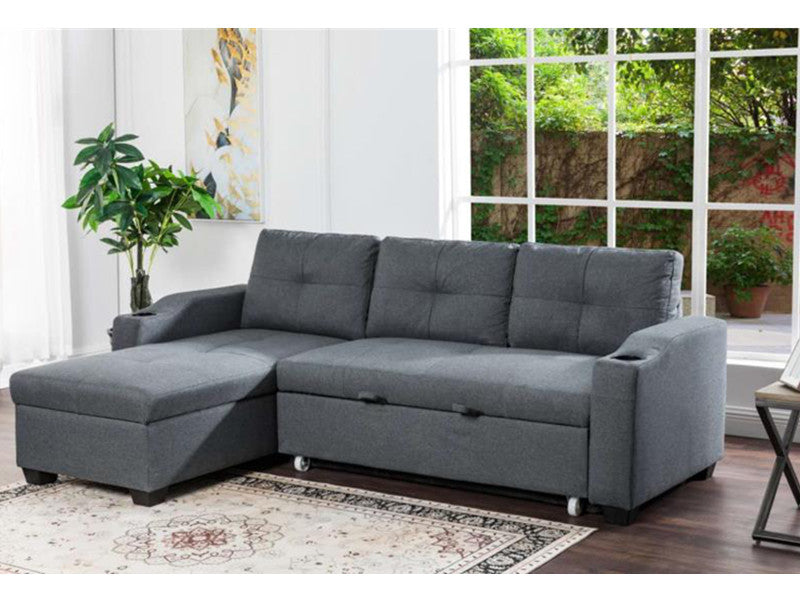 THOMAS STORAGE SOFA & SOFABED WITH CHAISE WITH CUP HOLDER