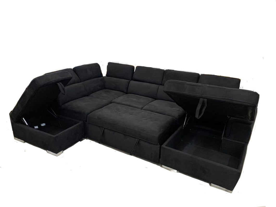 Brighton Lounge with Sofa Bed, Storage and Ottoman-Black